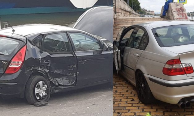 Szalagkorlátnak rohant egy autós Budapesten – Egy BMW-s tarolta le előzés közben – Fotók a helyszínről