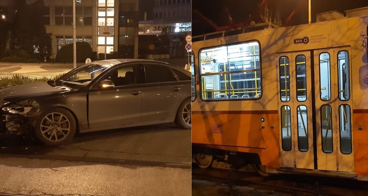 Villamossal ütközött egy Audi Budapesten, már nem lehetett elkerülni a balesetet – Fotók a helyszínről
