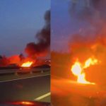 Kigyulladt egy méregdrága BMW az M7-es autópályán, óriási lángokkal égett porrá a luxusautó
