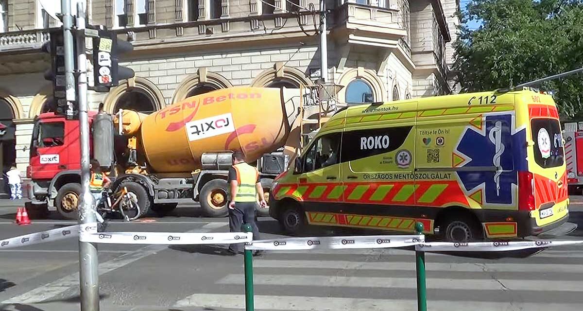 Tragédia Budapest belvárosában: észre sem vette a betonkeverő soférje, hogy maga alá gyűrte a kerékpárost, a lány azonnal meghalt