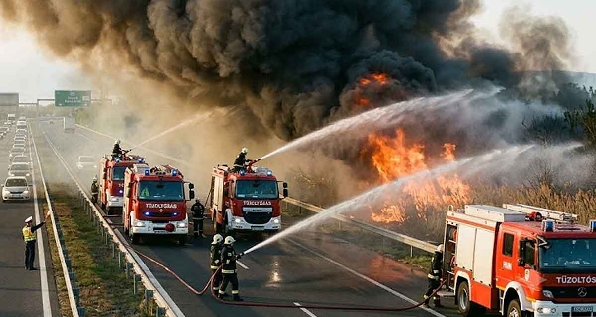 Több hektárnyi terület lángol az M7-es mellett Fonyódon, sebességkorlátozást vezettek be az autópályán