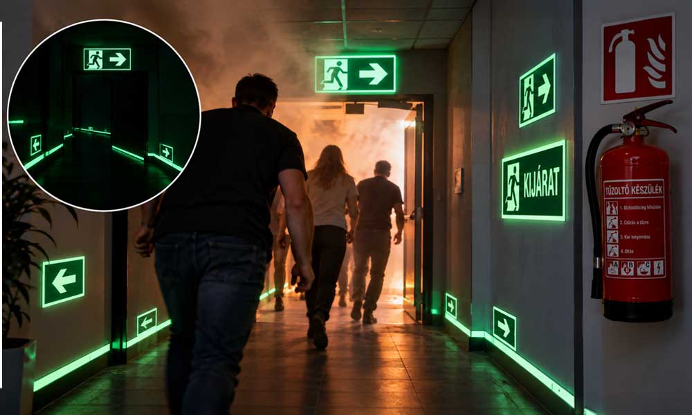 Áramszünet, füst, sötétség: így mutatják az utat az utánvilágító menekülési jelek – a Tűzoltó készülék Bolt tanácsai